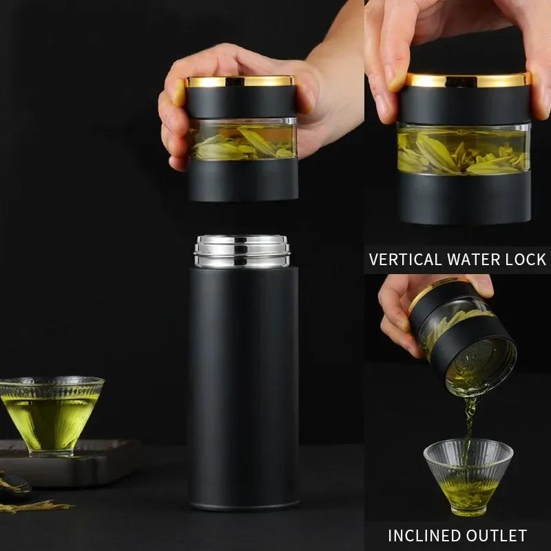 Portable New Stainless Steel Vacuum Cup Smart Temperature LED Display Tea Cup With Glass Partition Tea And Water Vacuum Bottle