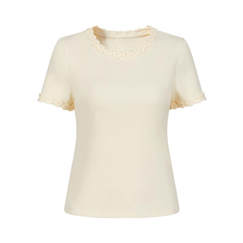Jiuzi Annacau Elegant Flower Beaded Round Neck T-Shirt