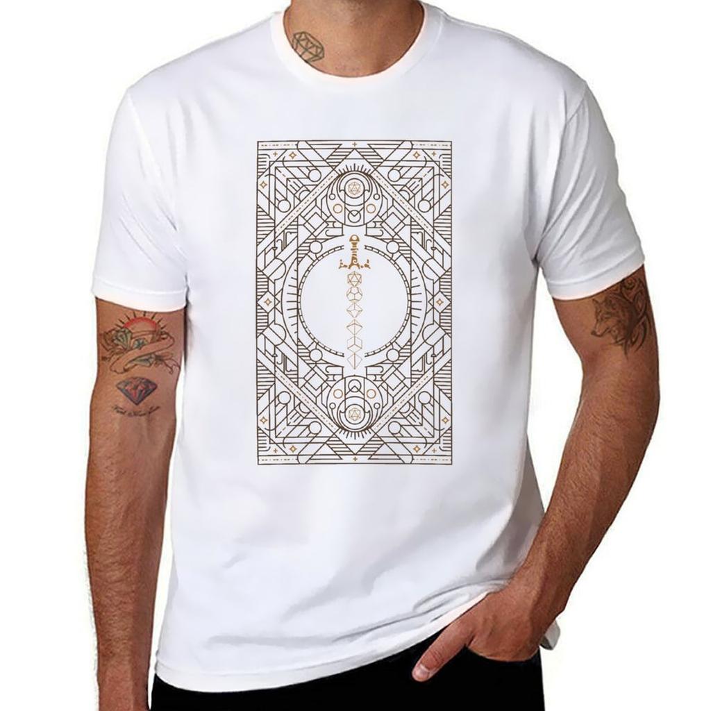 Polyhedral Dice Sword Vintage Minimalist Geometry Tshirt Plus Size Solid Color Tshirt