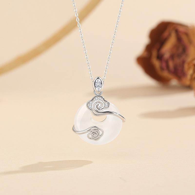 Tichiya S925 Sterling Silver Ruyi Peace Buckle Necklace for Women with Agate Clavicle Chain – New Chinese Style. S925 Silver