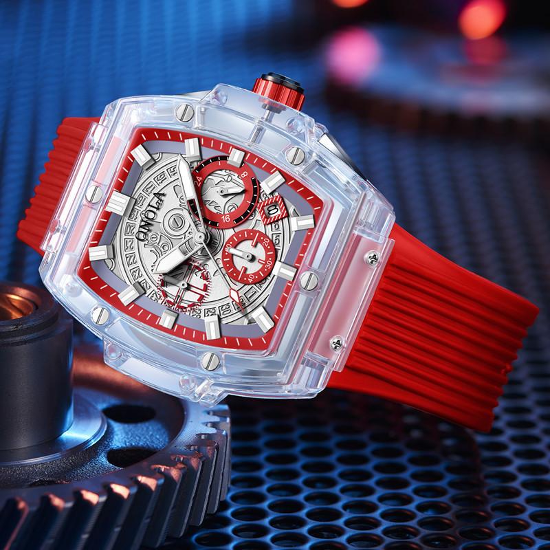 Custodia Trasparente Onola Orologio Quadrato Moda Luminoso Giovanile Studente Orologio da Uomo