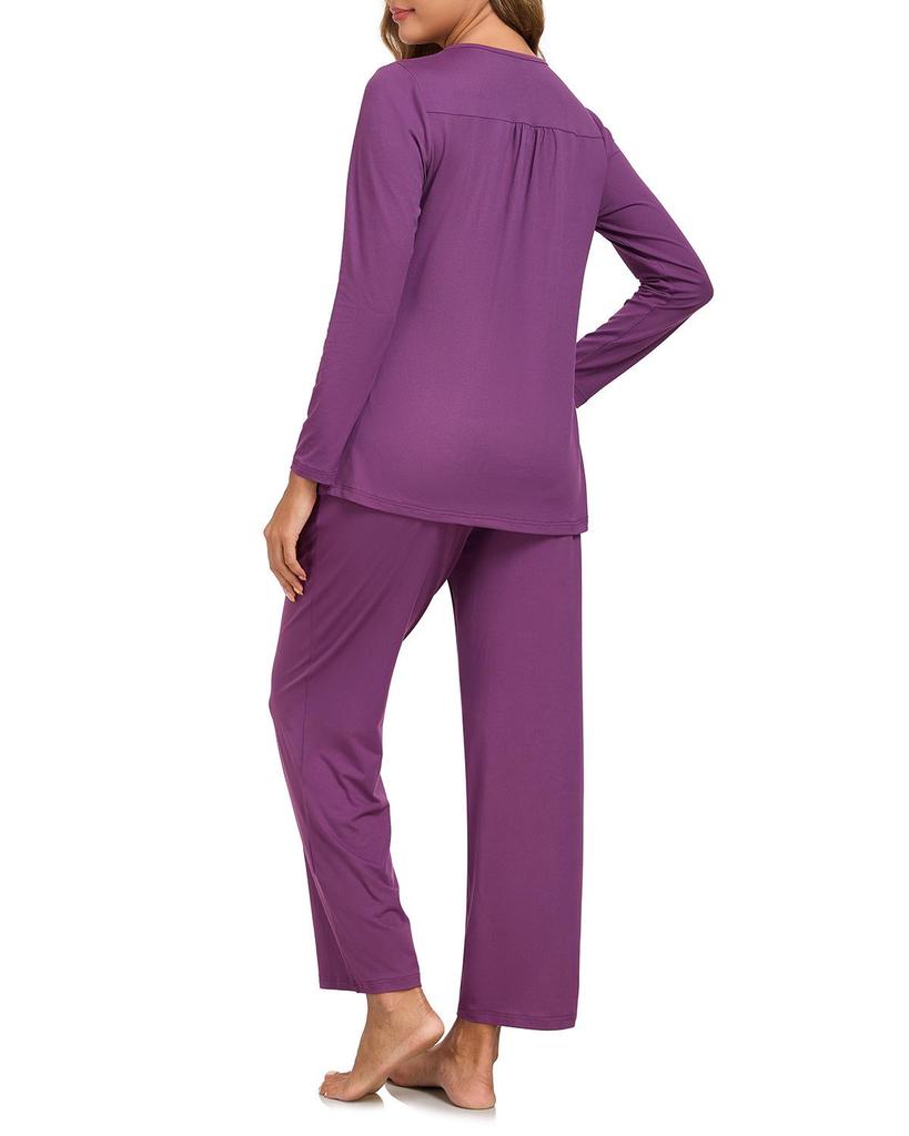 Women's Long Sleeve Pajama Set: 2-Piece with Pockets, Casual Homewear - Long Pants