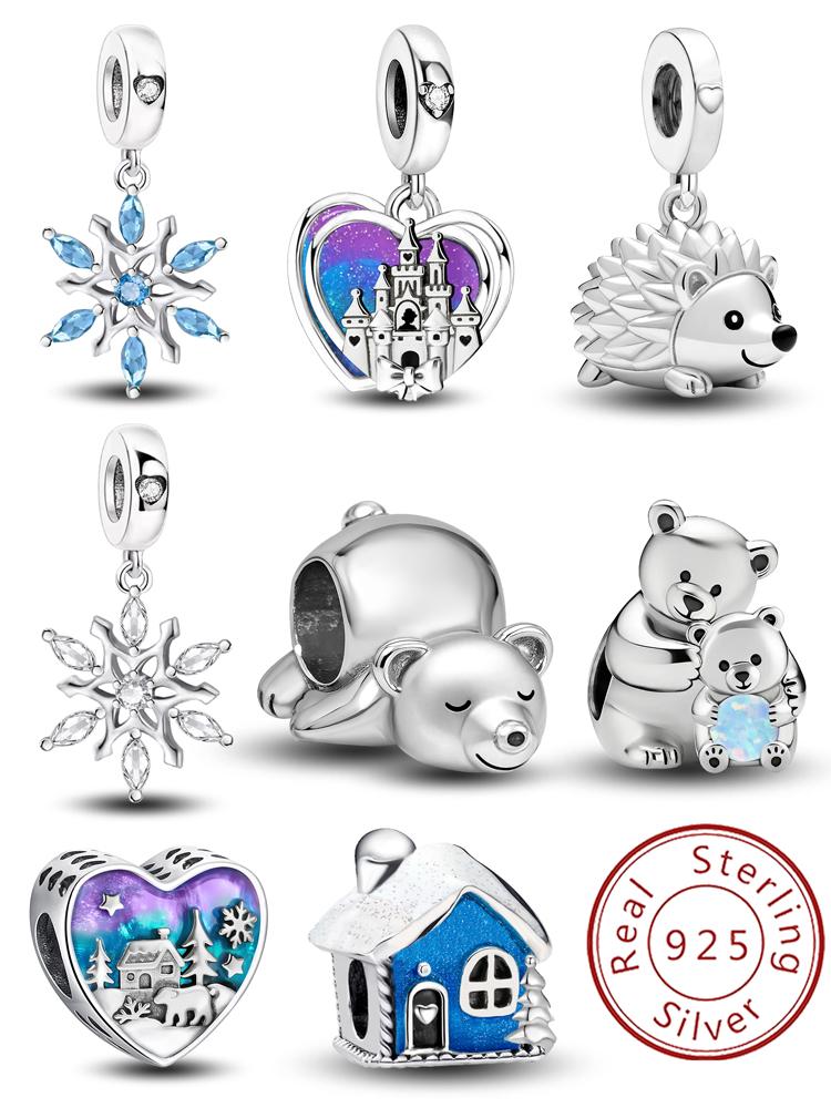 Copper Snowflake Hedgehog Polar Bear Winter Series Charm Bead Fit Diy Bracelet Making Gift Of High Quality Jewelry