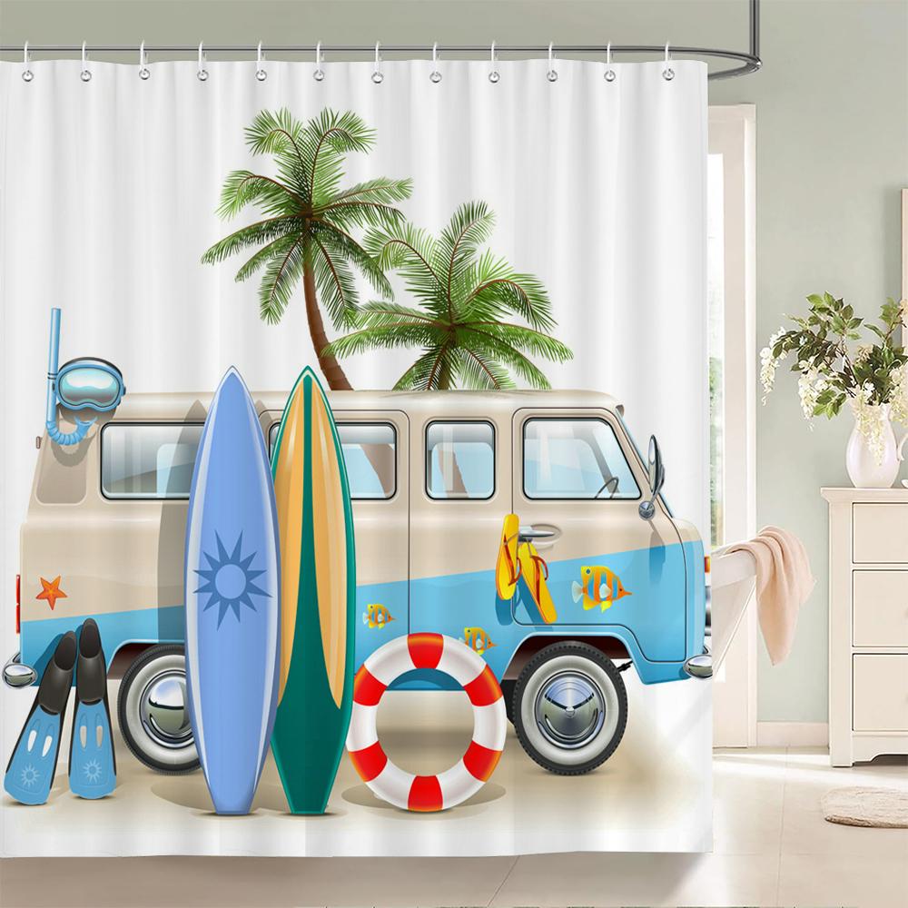 3d Beach Scenery Shower Curtains Sea Ocean Mediterranean Bathroom Curtain Waterproof Cloth Decoration 180*240cm Bath Curtain