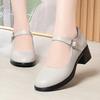 4cm Breathable Comfortable Shallow Mary Janes Soft Leather Shoes 2025 Fall Med Square Heels Shoes Black for Office Mom Work