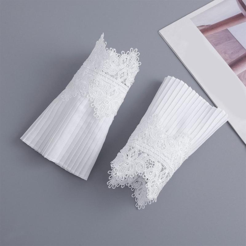 Embroidery Flower Wrist Cuffs Arm Sleeves Ruffled Design Multiuse Armwear Decorative Sleeves For Office Casual Outfit