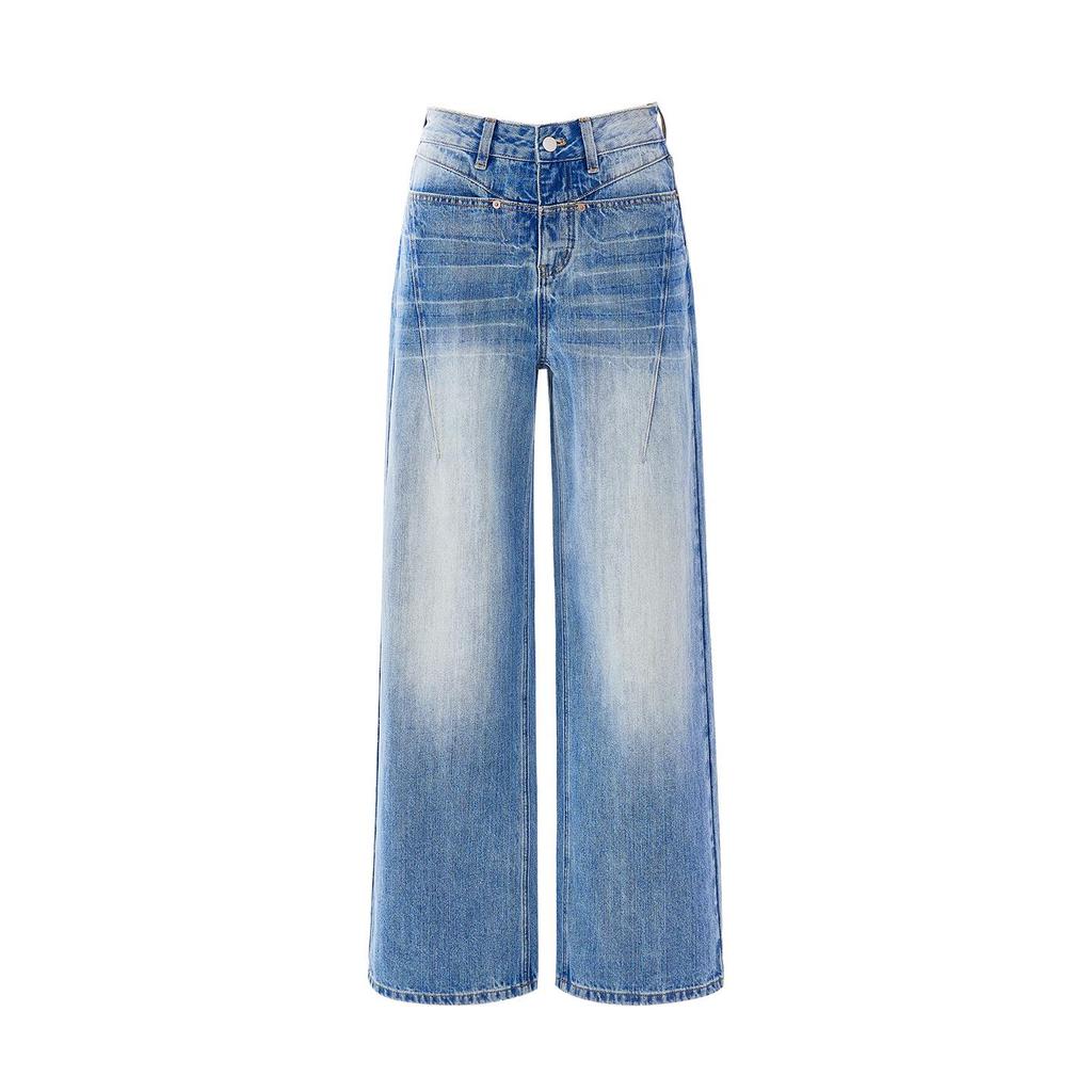 Women's Textured Distressed Denim Jeans: Loose Fit, Wide-Leg, Floor-Length, New Spring/Autumn 2026 Style.
