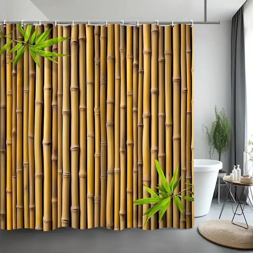 Green Bamboo Shower Curtain Zen Meditation Nature Botanical Polyester Fabric Shower Curtains Bathroom Decor With Hooks