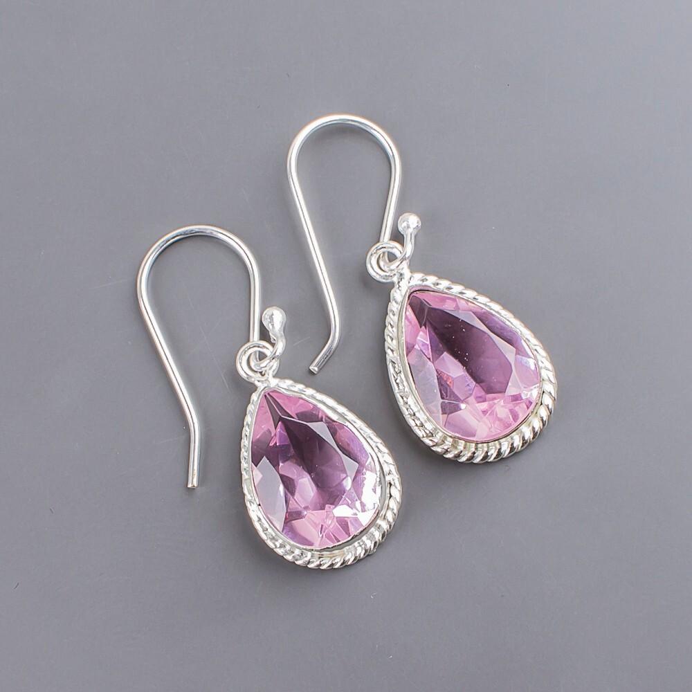 Morganite Gemstone 925 Sterling Silver Handmade Jewelry Earrings 1.40" For Gift EE-9-11