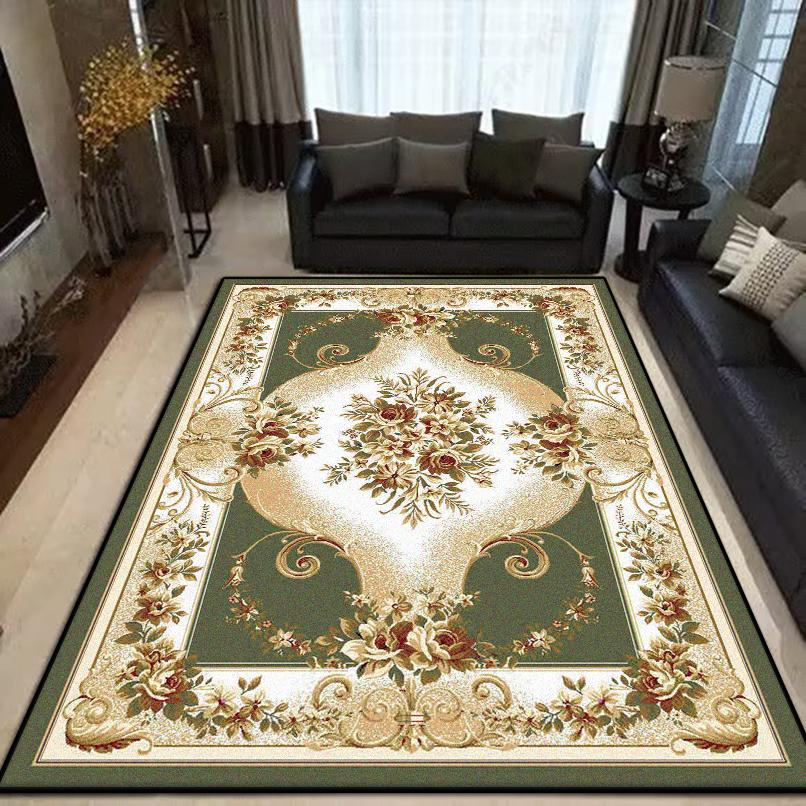 European Style Green Carpet Non-slip Flower Design Living Room Rug Soft Sofa Table Mat Big Size Cloakroom Decor Carpets Washable