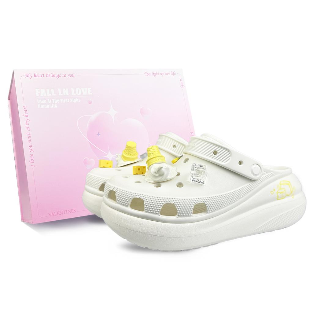 Crocs Crush Clog EVA BNK Cheese Ice Cream Simple and Comfortable Hole Shoes Unisex White Gift Box Model