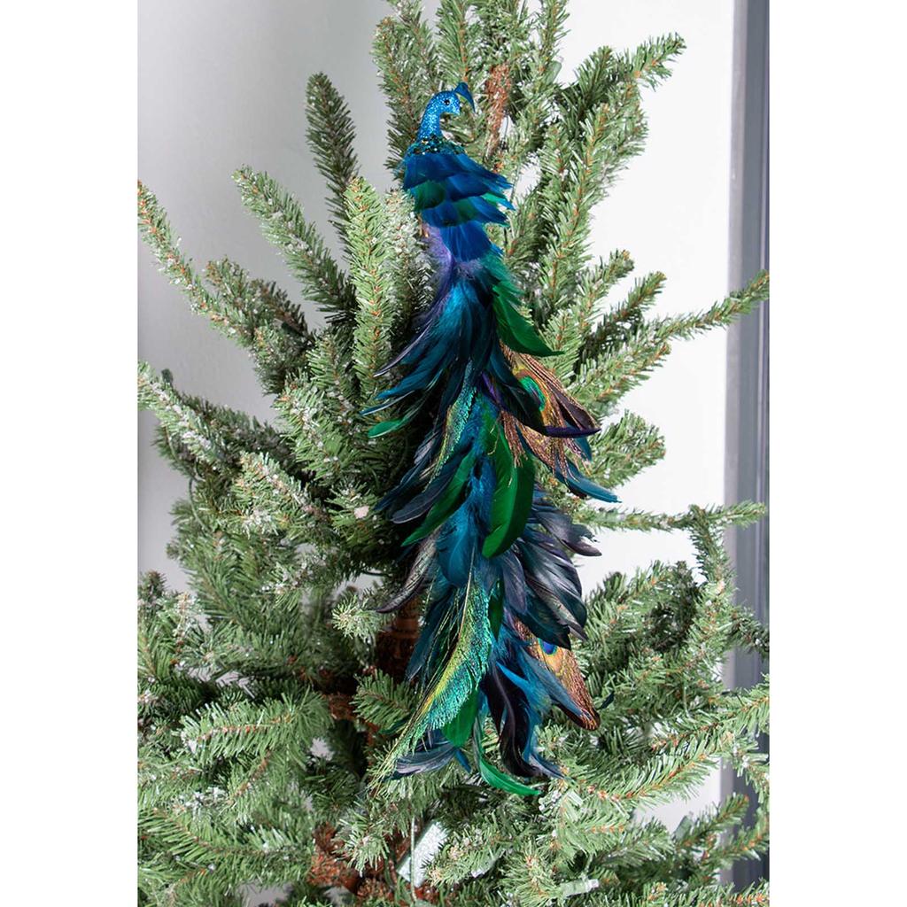 2PCS Christmas Decorations Tree Pendants Simulated Long Tailed Blue Peacocks Natural Feather Crafts Ornament Decor