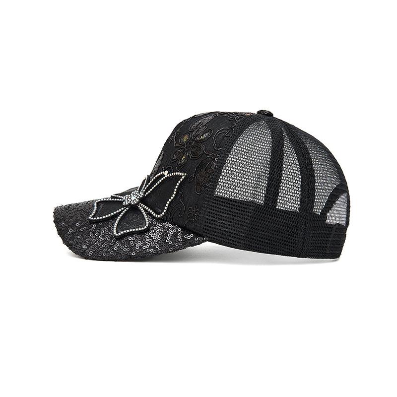 Summer Women's Rhinestone Bow Cap Mesh Breathable Sun Protection Baseball Cap Outdoor Sun Hat
