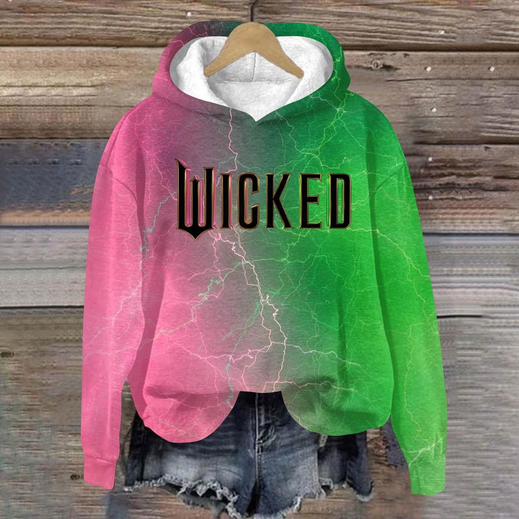 Women's Fashionable Casual Oversized Long-Sleeved Hooded Print Pullover Sweatshirt