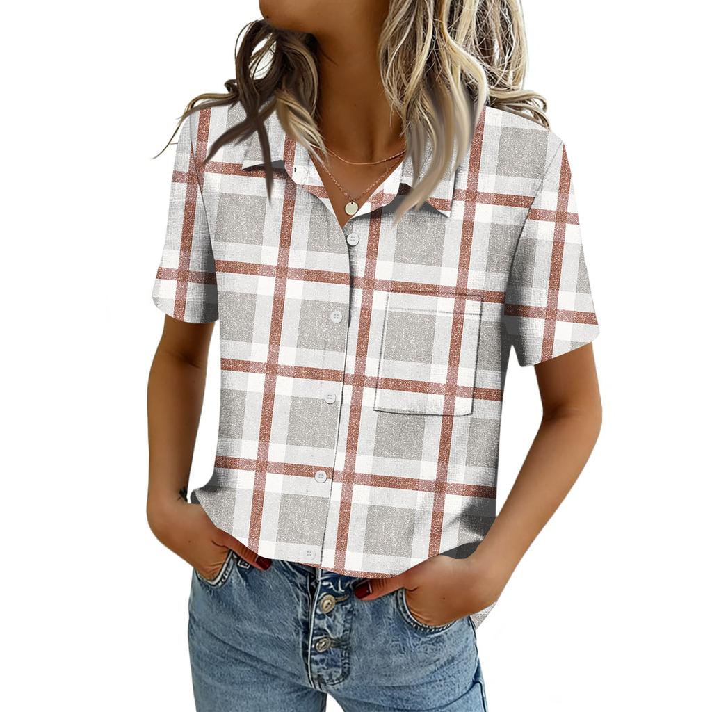 Damenblusen, Kurzarm, Knopfleiste, Business Casual, elegante Oberteile für die Arbeit, Sommer- und Frühlingskleidung