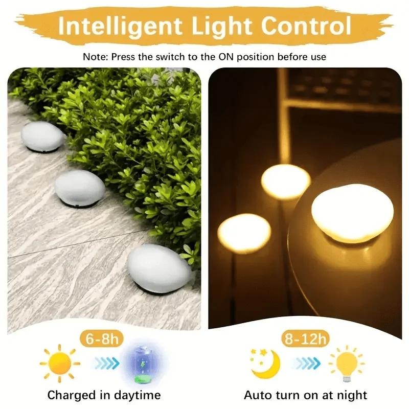 Solar Pebble Lawn Lights, Waterproof Outdoor Glowing Stone Lights, Garden Landscape Pathway Decorative Solar Lamps