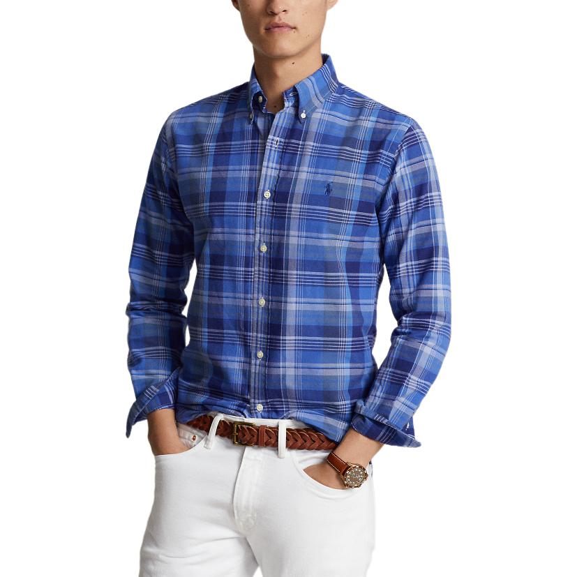 Polo Ralph Lauren Ss24 Plaid Pattern Logo Embroidered Single-Breasted Long Sleeve Shirt Men Shirts Blue MNPOWOV16823471-400