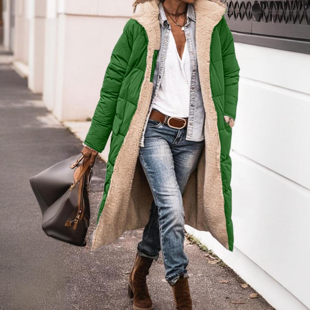 Women's Fashion Casual Warm Solid Color Hooded Cotton Jacket Long Sleeve Double-sided Slim Fit Temperament Cardigan Top Jacket