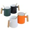 Wooden handle Ceramic cup Coffee cup, mug with lid spoon