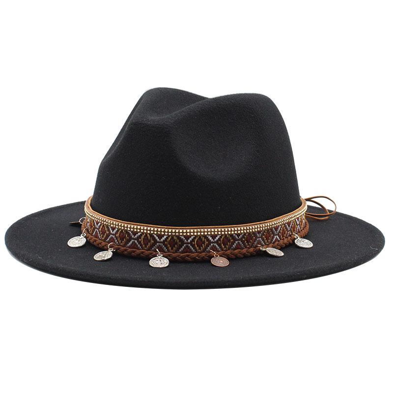 Woolen Jazz Minority Style Top Hat Women'S Retro Flat-Brimmed Big Eaves Hat