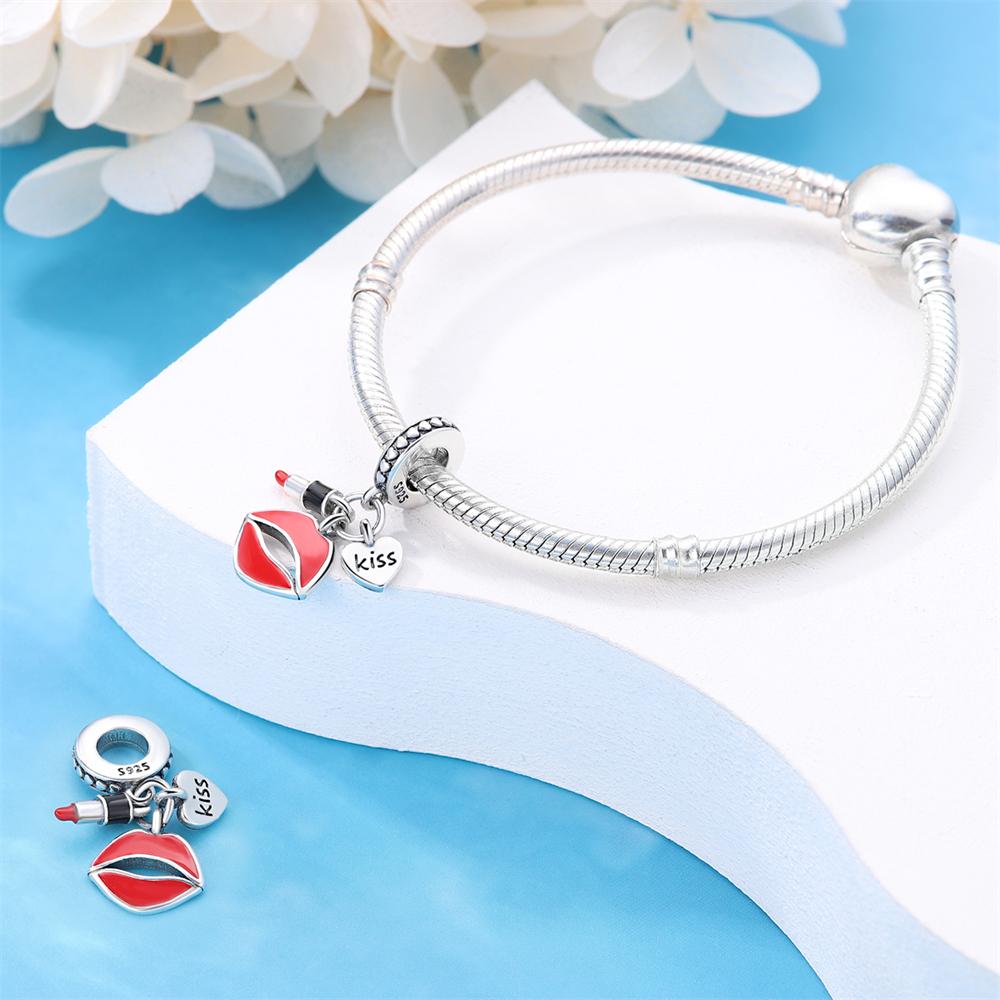 Original Charms  Copper Lipstick Lips Beads Fit Charms Plata  Bracelets For Women Women Jewelry Making Diy