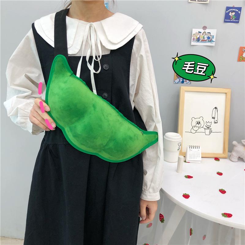 Funny bean bag shoulder women's bag Harajuku personality fun edamame bag cute soft girl messenger bag