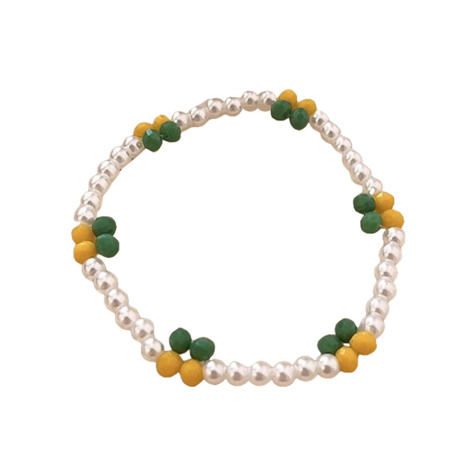 

Simple Pastoral Style Elastic Bracelet Colorful Imitation Pearls and Sparkling Crystals Handchain Accessory for Women жёлтый