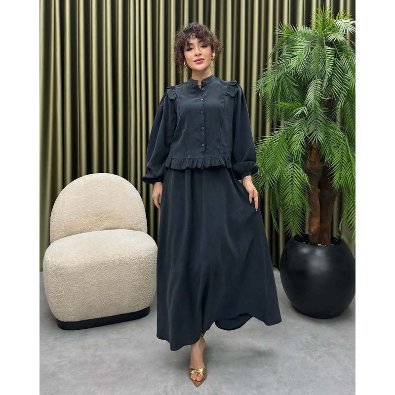 Western Style New Fashion Casual Stand Collar Long Sleeve Shirts Skirt Sets Shirt and Skirt Set
