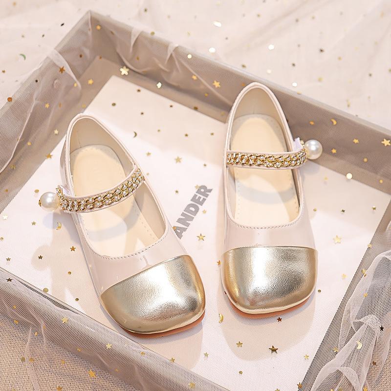 

Kids Shoes Girls PU Leather Dress Shoes Spring Autumn New Pearl Princess Causal Patchwork Mary Jane Shallow Flats Single Shoes 25 абрикосовый