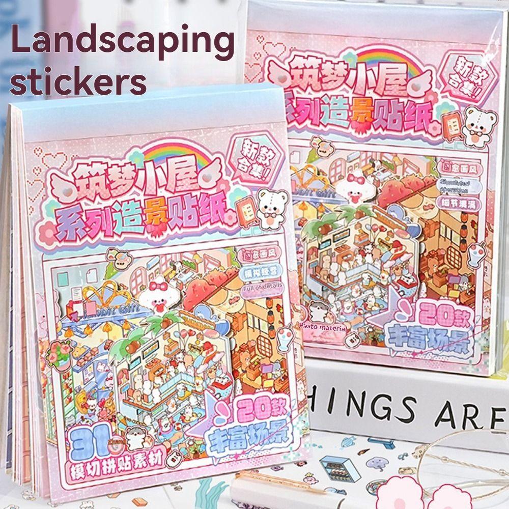 Cartoon 3D Stickers Scene Set DIY Cottage Scene Decorative Decals  Girl