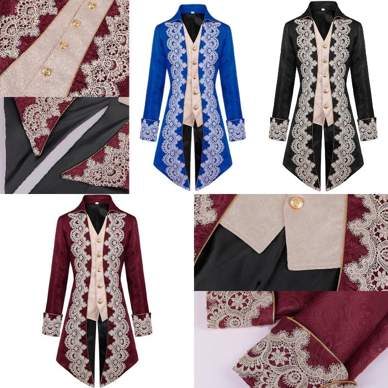 High-quality Polyester Steam Punk Jacket With Lace Details For Men