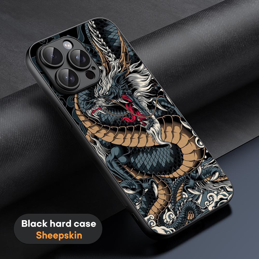 Chinese dragon fashion design Phone Case For iPhone 16 15 14 13 12 11 Plus Pro Max High-end Luxury Black hard case Sheepskin