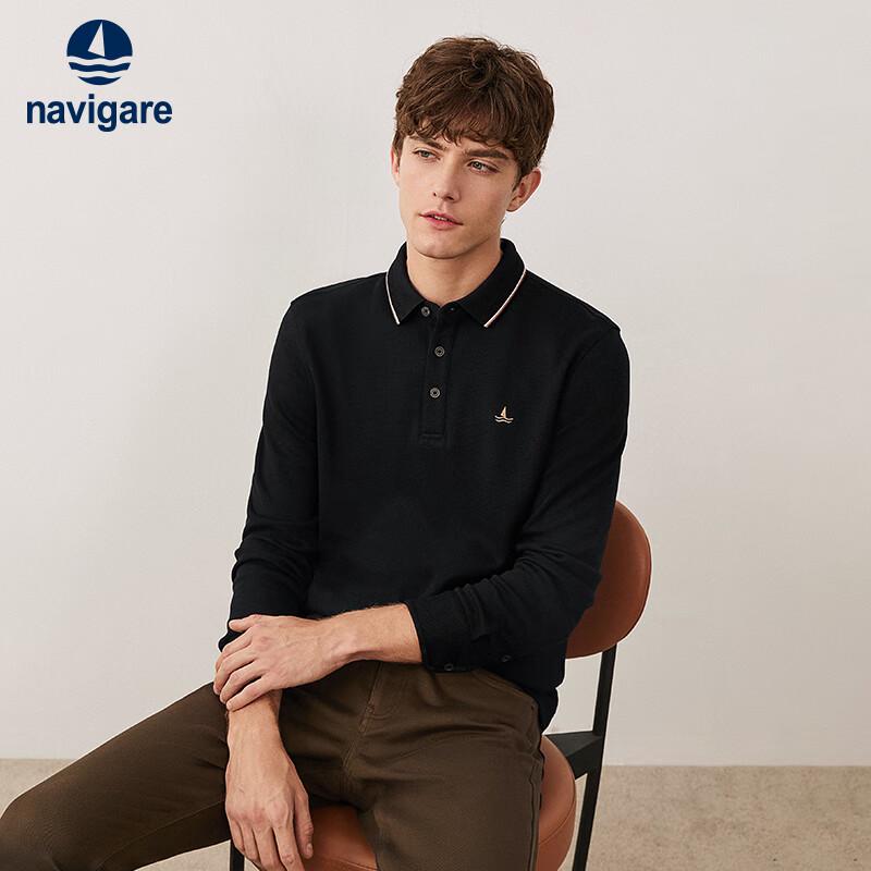 Navigare Men's Cotton Long-Sleeve Casual Polo Shirt
