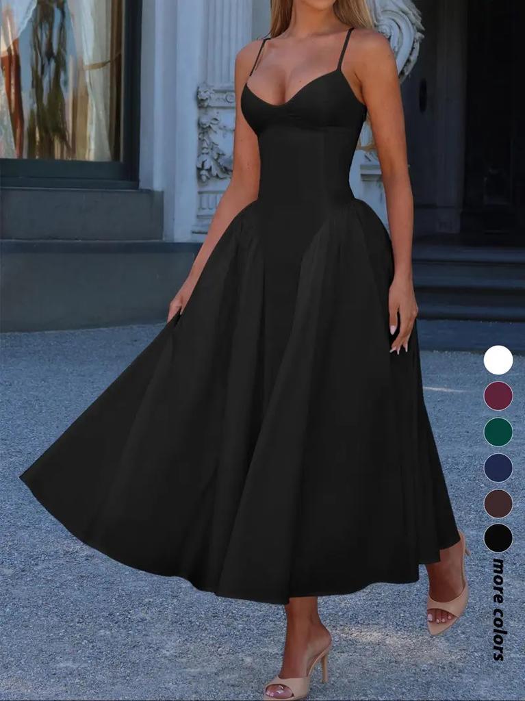 New Pure Desire French First Love Temperament Coffee Break Straps Pleated Waist Solid Color Suspender Dress