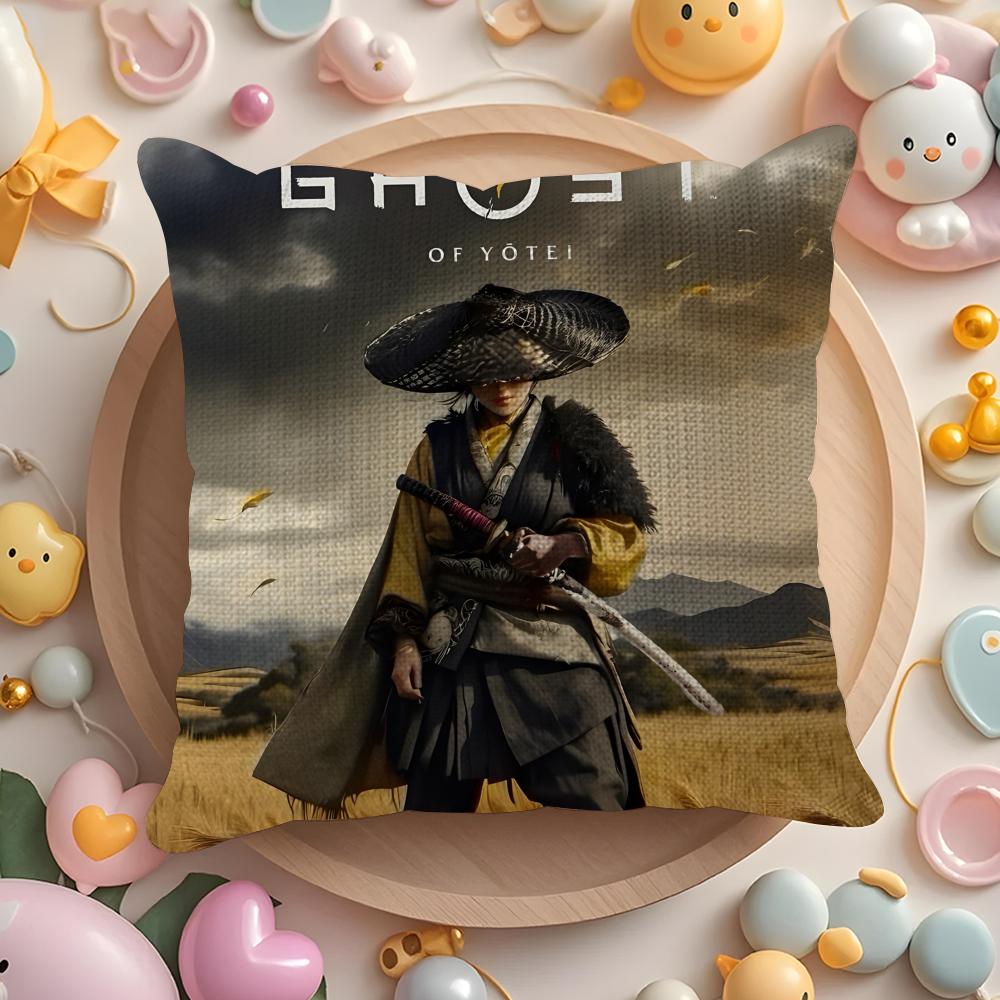 

Cool Warrior G-Ghost of Yotei Game Pillow Case Pattern Printed Pillowcase for Living Room Sofa Cushion Cover & Bedroom Decor 12x12Inch