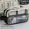 Clear Pencil Bag Portable Color Block Stationery Organizer Large Capacity Student Pencil Case School Supplies Storage Pouch