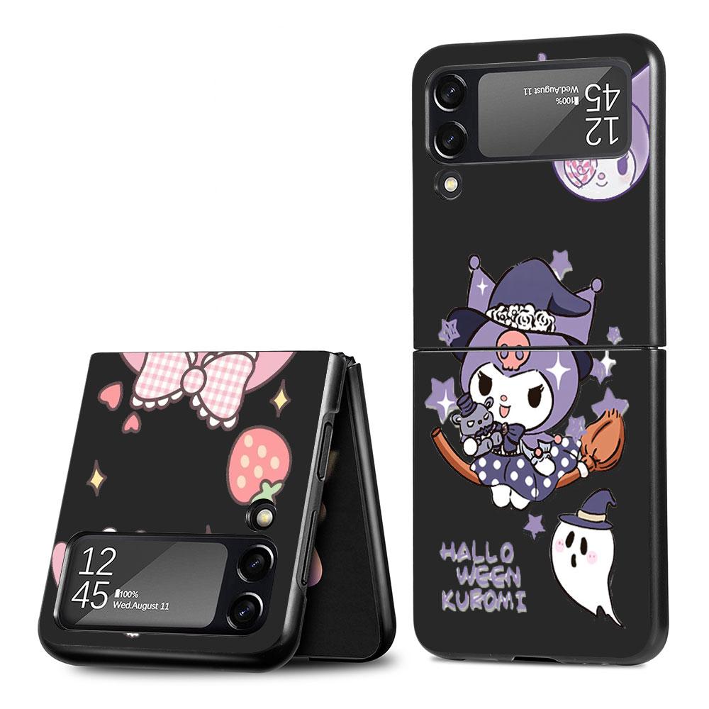 Hello Kitty Kuromi Case for Samsung Galaxy Z Flip4 Flip3 5G PC Hard Cell Phone Shell Z Flip 4 3 Black Coque Zflip4 Zflip3 Cover