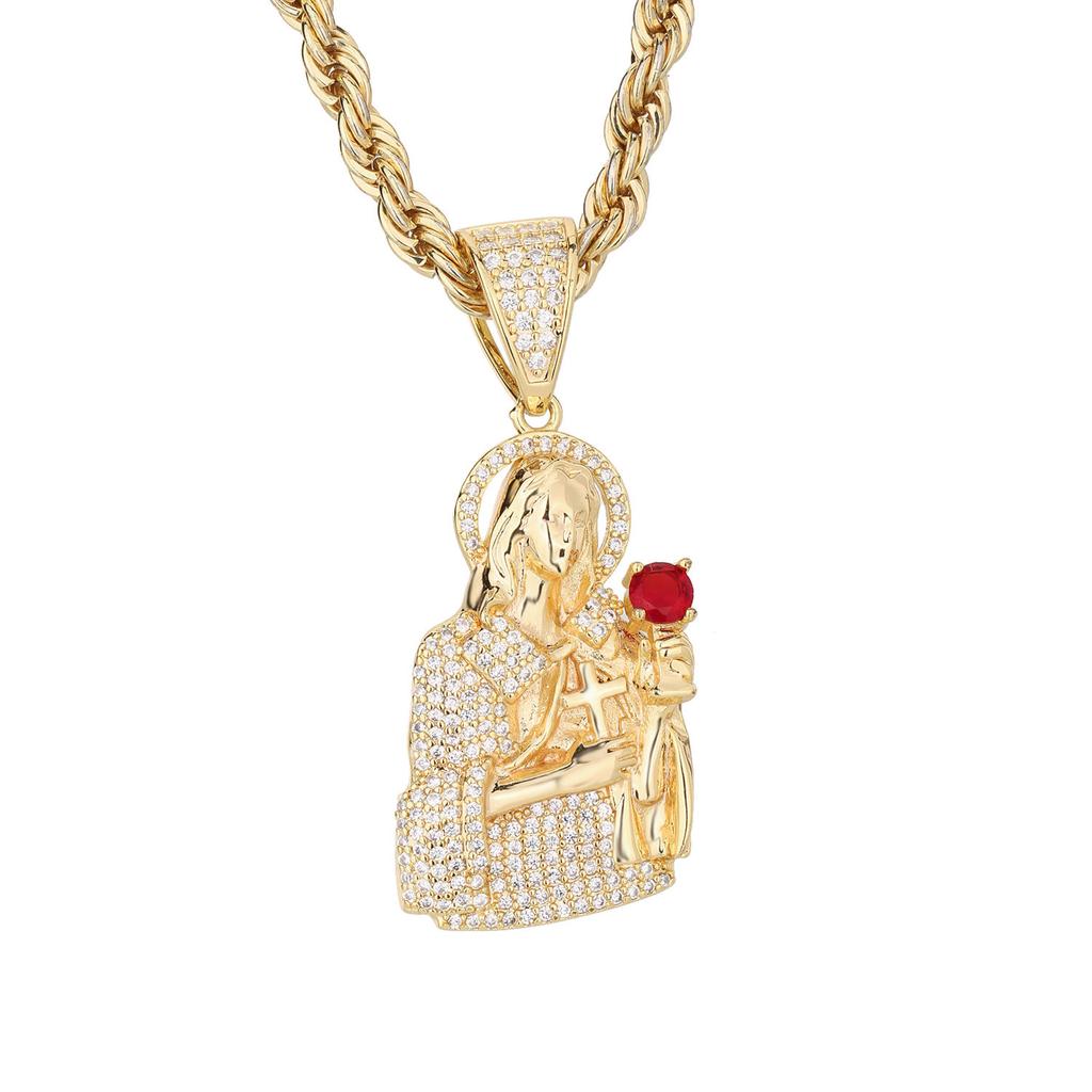 Fine Fashion Trendy 2025 Unisex 18K PVD Gold Plated Jesus Statue Goddess Stainless Steel Link Chain Pendant Necklace for Gift