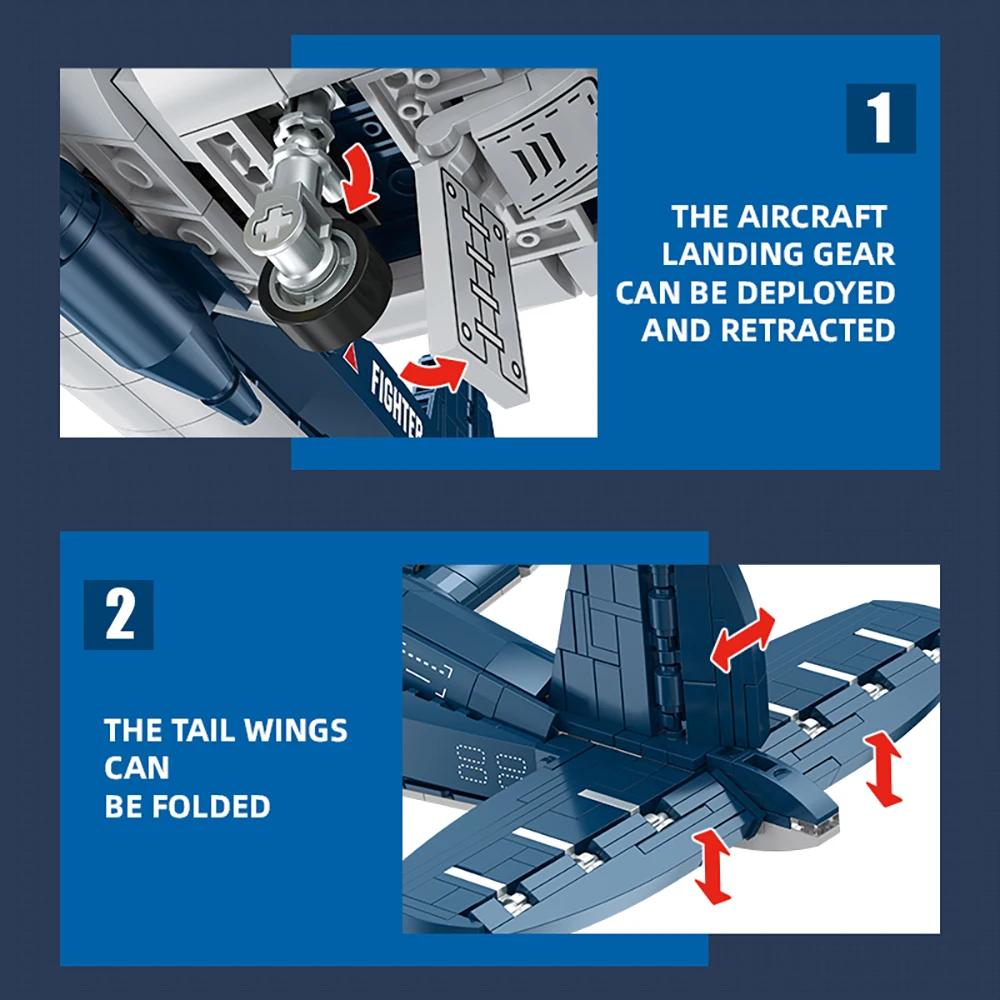 Military Aircraft Building Blocks Toys AH-1 Helicopter F4U Corsair Fighter Jet Model Ideal Gift for Kids, Aviation Enthusiasts