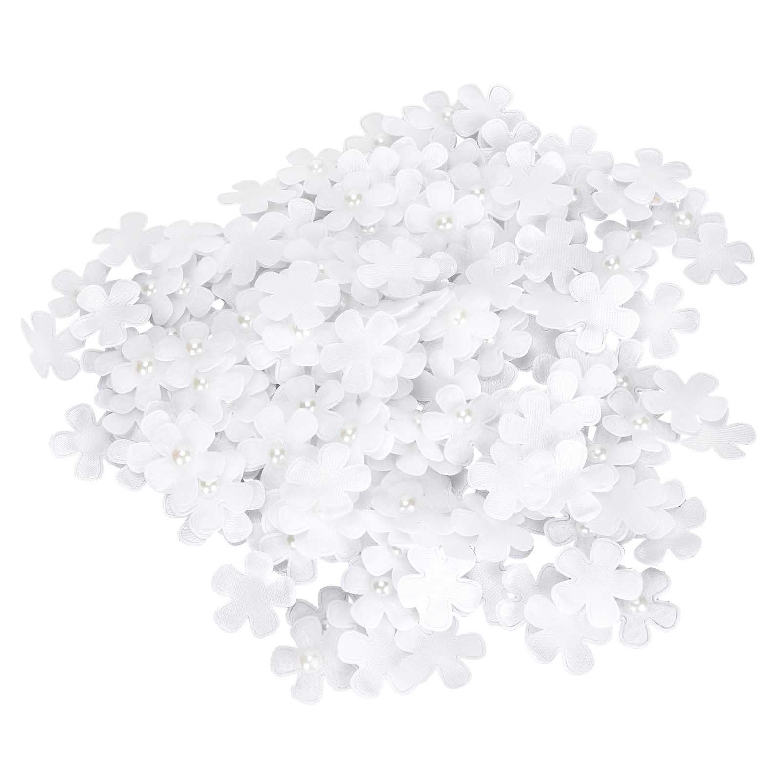 

200Pcs HandMade Flowers White FivePetal Pearl Rhinestone DIY Artificial Hair Accessories