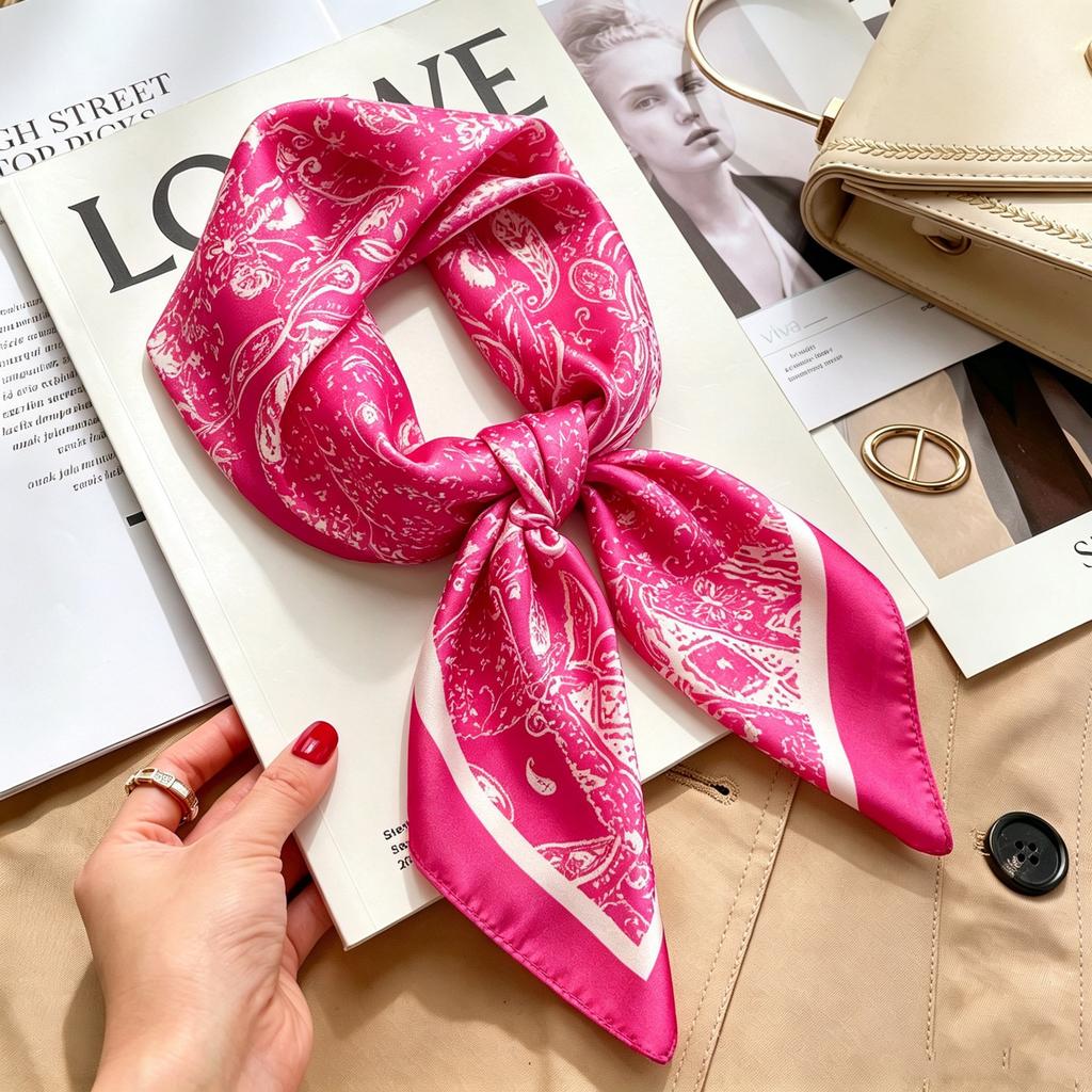 Autumn and winter Maillard cashew square scarf silk scarf women's shirt versatile neck small scarf tied hair decorative scarf