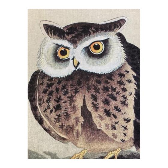 Ukiyo-e Tenugui Towel by Ohara Koson: Owl on a Moonlit Night, 100% Cotton, Made in Japan, Tokkaoka Fabric, Reactive Dye, Nassen Print, Classic and