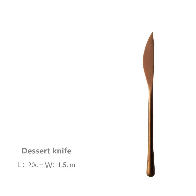 Japanese Style Old Western Tableware, Retro Steak Knife, Fork Spoon, Stirring Coffee Spoon, Rose Gold, 304 Stainless Steel