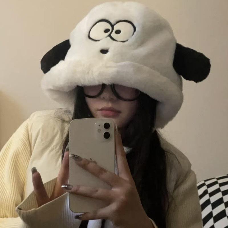 Winter Hat Female Fashion Cute Puppy Ear Hat Female Thickened Warm Riding Cartoon Plush Hat