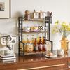 YMYNY 3-Tier Condiment Rack with Large Capacity, Metal Basket and 6 Hooks, Adjustable Height, Waterproof and Easy To Clean, Ideal for Kitchen and Bath