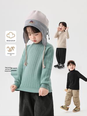 Trendy Boys' Solid Color Pullover Knitwear - Winter 2025 Toddler & Children's Top