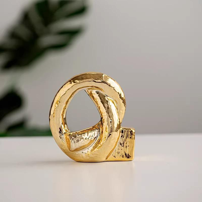 Creative Irregular Knot Ceramic Ornaments Golden Interwoven Twisted Knot Geometric Ring Home Decoration Accessories