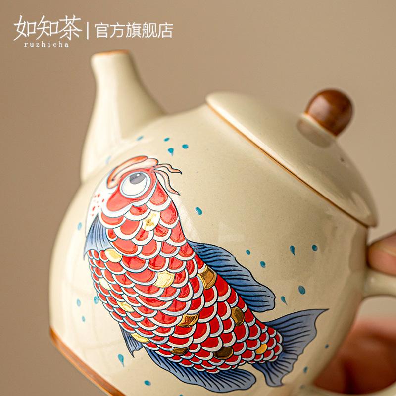 Čínská arowana konvička keramická domácí čajová miska jeden hrnec čajový stroj čínská retro kung fu čajová souprava