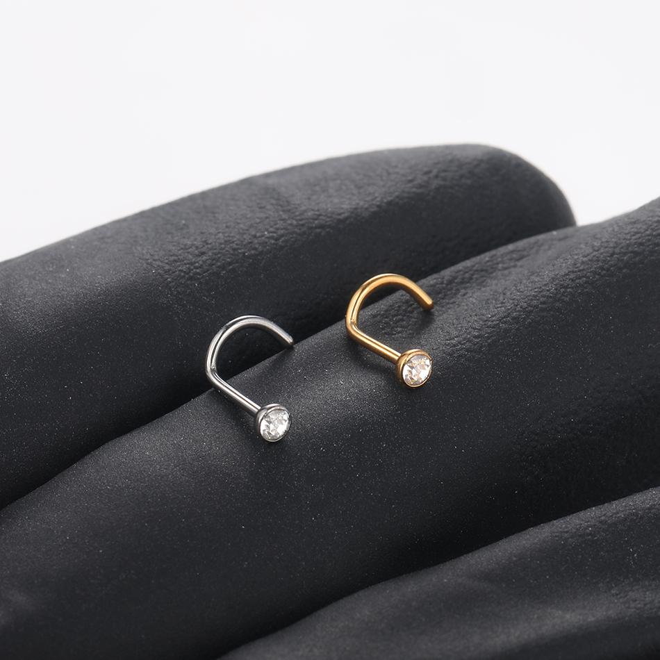 1/5PCS Titanium 1.5/2/2.5/3mm Gem Nose Stud Piercing Earring Gold Color Nose Screw Prong CZ Nose Nostril Piercings Retainer Gift