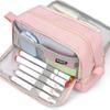 Double Layers Pencil Bag Large Capacity Pencil Case Pen Case Solid Color Pen Bag Pencil Organisers